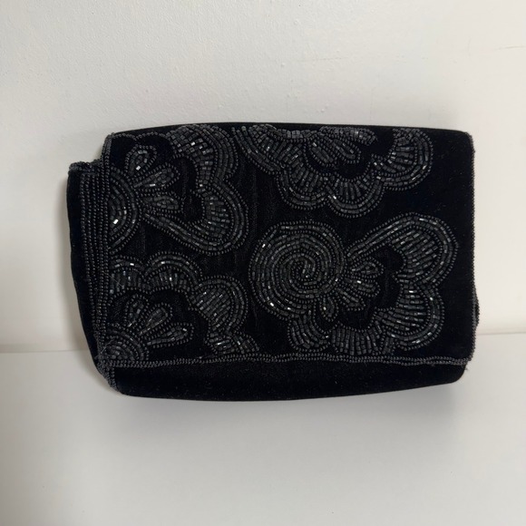 La Regale Handbags - La Regale Beaded Velvet‎ Clutch Womens Small Black Evening Bag Floral Formal